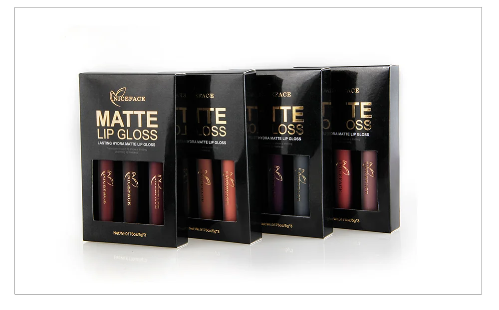 Набор жидкой губной помады NICEFACE, 3 шт., стойкая матовая губная помада, макияж, водостойкая, бархатная, Batom, телесный, сексуальный блеск для губ, косметический набор