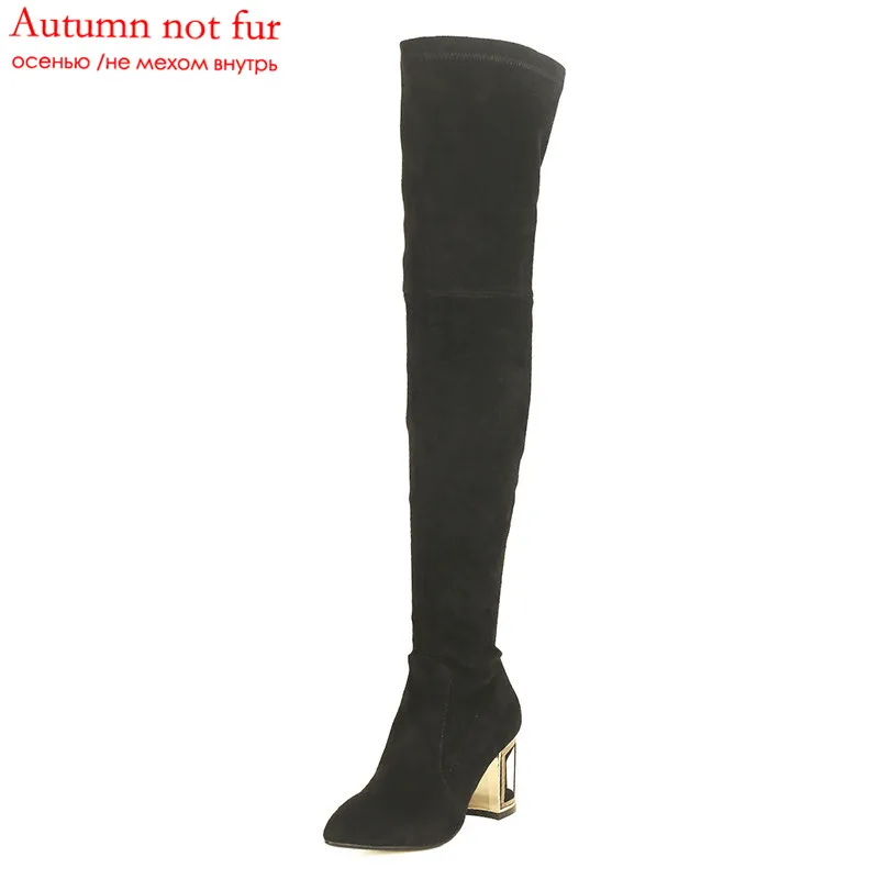black not fur ASUMER/Большие размеры 33-43; модная осенне-зимняя обувь; женские ботфорты с острым носком; замшевые сапоги на высоком каблуке - Цвет: black not fur