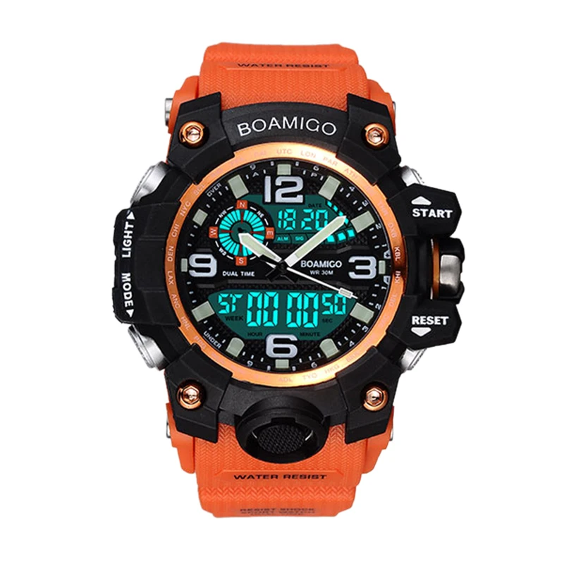 Orange Спорт Boamigo для мужчин спортивные часы цифровой светодиодный шок плавание кварцевый резиновый наручные часы водонепроница - Цвет: Orange