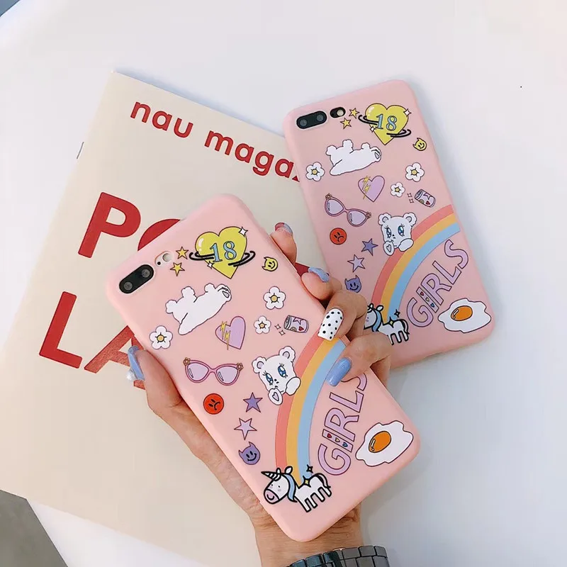 Милый цветной Радужный чехол с единорогом для телефона iphone 7 plus мягкий мультяшным