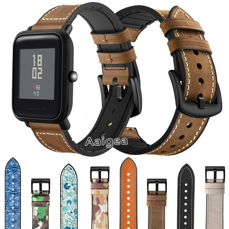 Натуральная кожа силиконовый ремешок для часов Ремешок Для Xiaomi Huami Amazfit Bip Lite сменный ремешок на запястье ремешок 20 мм кожаный браслет