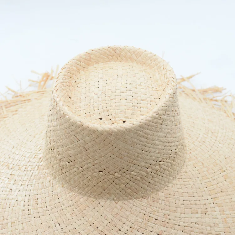 Muchique Панама летняя шляпа от солнца для женщин необработанный край Raffia Соломенная