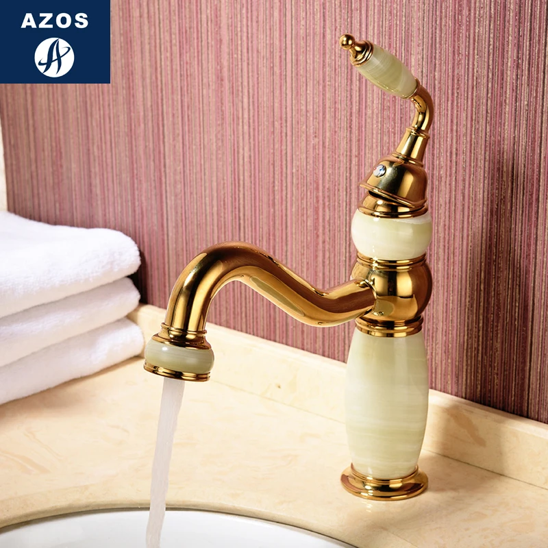 Azos под прилавком смеситель для раковины мягкий латунный нефритовый золотой