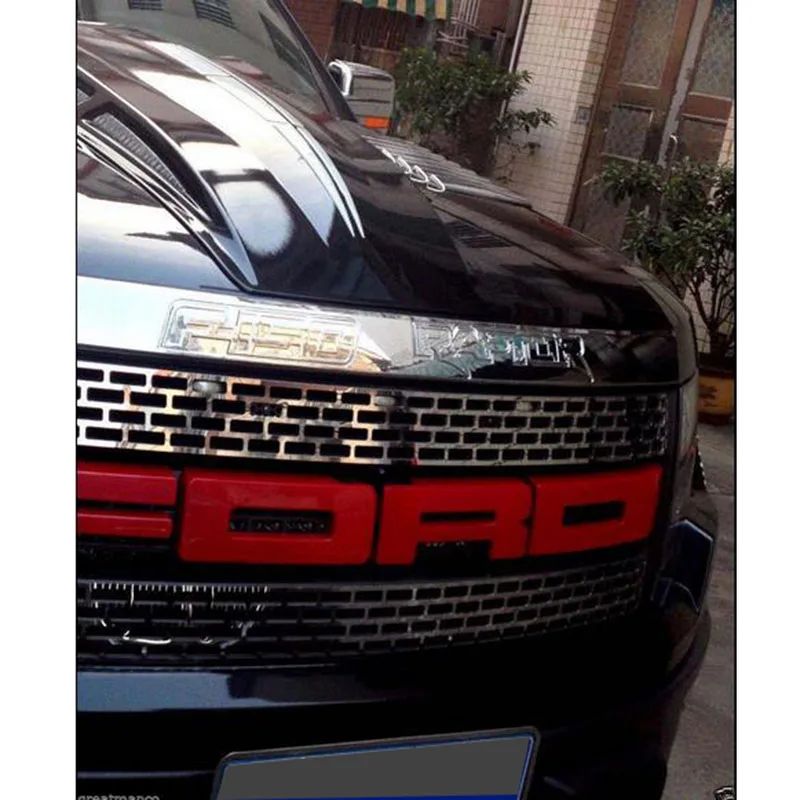 ABS передняя решетка капота 3D красные буквы крышка аксессуары для 2009- Ford F150 Raptor SVT