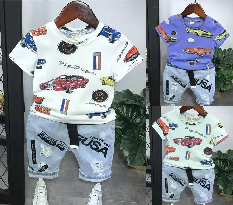 

Футболка с коротким рукавом и джинсовые шорты для мальчиков 2-7 лет