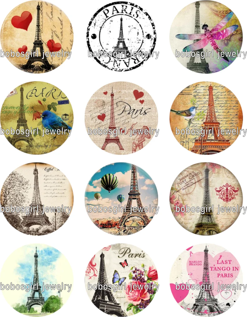 PARIS glass snap button Jewelry photo Round cabochon flat back Gl318 | Украшения и аксессуары