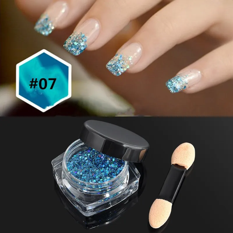 07 2 г/кор. 3D DIY Золото Nial Art хлопья блеск смешанные шестиугольные блестки Ультрафиолетовый гель с блестками порошок пыль украшения для ногтей - Цвет: 07