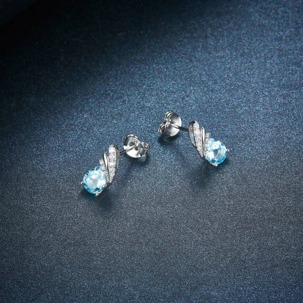 Серьги гвоздики из серебра 925 пробы с натуральным голубым топазом|stud earrings|gemstones blue