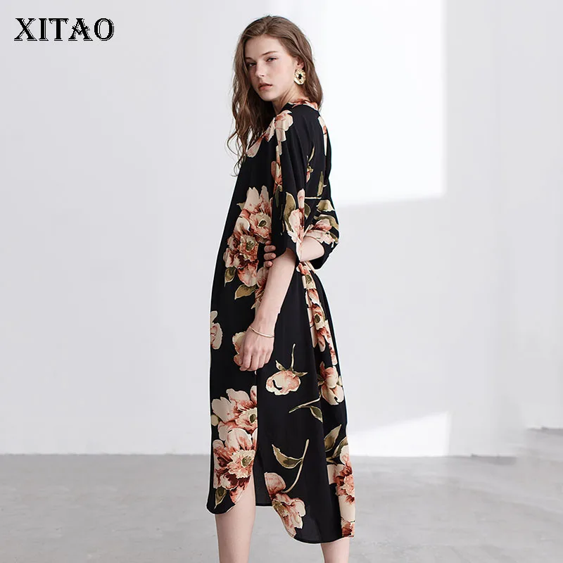 [XITAO] 2019 летнее корейское Модное Новое Женское платье с воротником-стойкой и