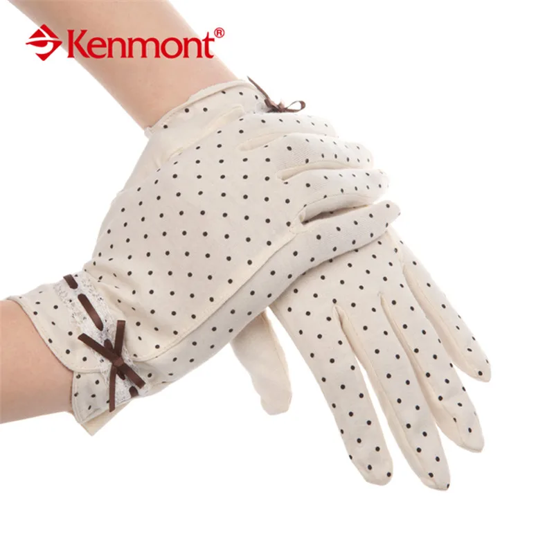 

New Kenmont Summer Women Lady Girl Dot Design 100% Cotton Sun UV Protection Driving Gloves 2967