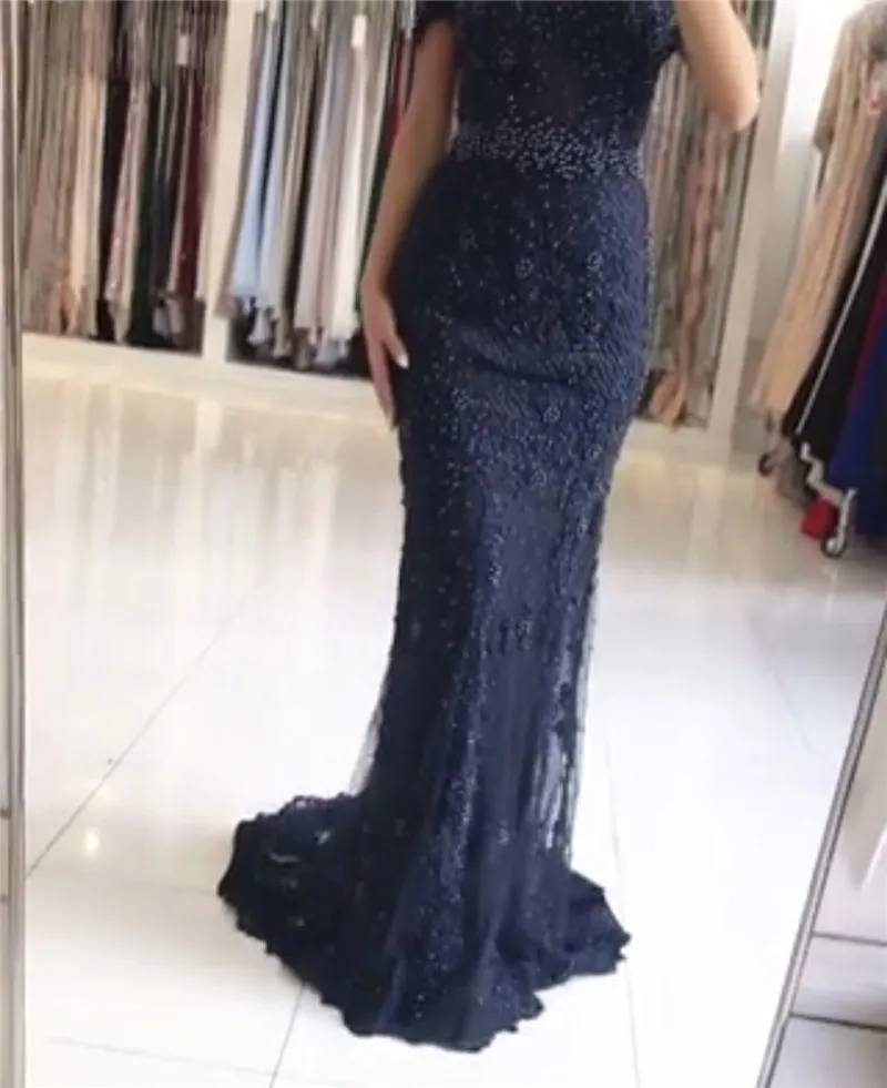 navy blue Розовые сексуальные элегантные вечерние платья кружевные груши алмазные Русалка Формальное вечернее платье настоящая фотография LA6355 - Цвет: navy blue