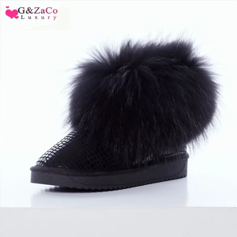 G & ZaCo/Роскошные зимние новые сапоги с большим лисьим мехом черный мех натуральная