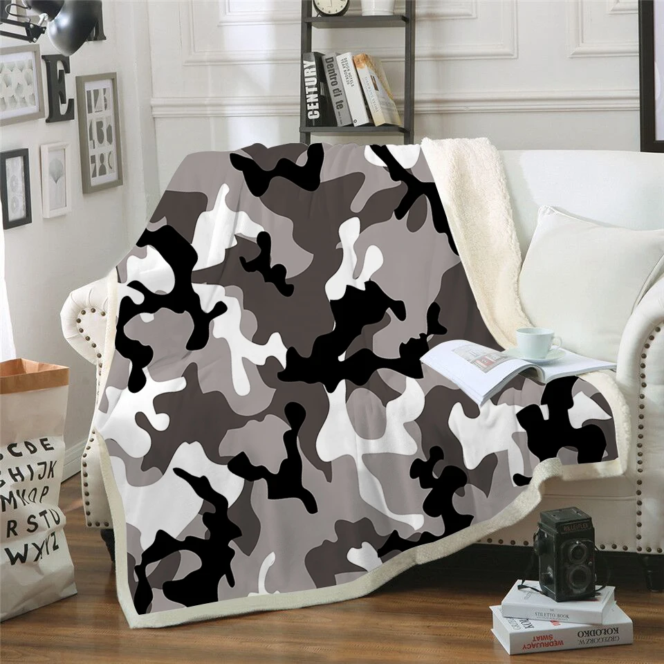 

Hit Color Camo Print Sherpa Blanket Couch Quilt Cover Travel Bedding Child Outlet Velvet Plush Throw Textile Blanket Bedspread