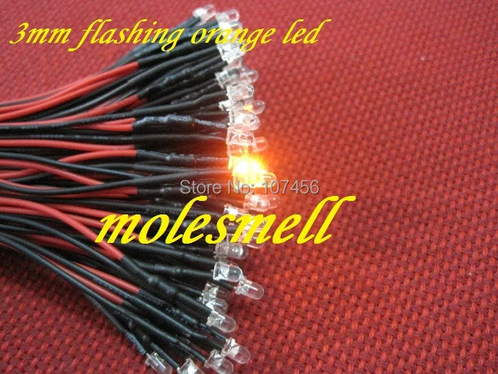Бесплатная доставка 50 шт. 3 мм мигающий оранжевый светодиодный светильник набор