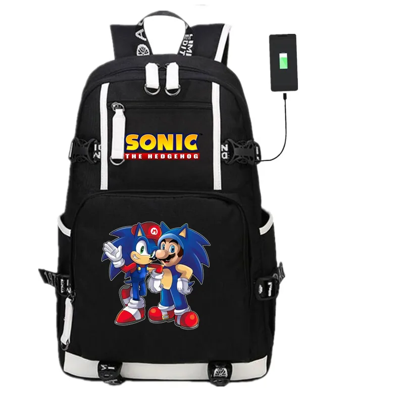 KH308 Аниме игра Соник Ежик USB рюкзак косплей черный унисекс подростков дорожная сумка для ноутбука через плечо школьные сумки подарок - Цвет: KH308