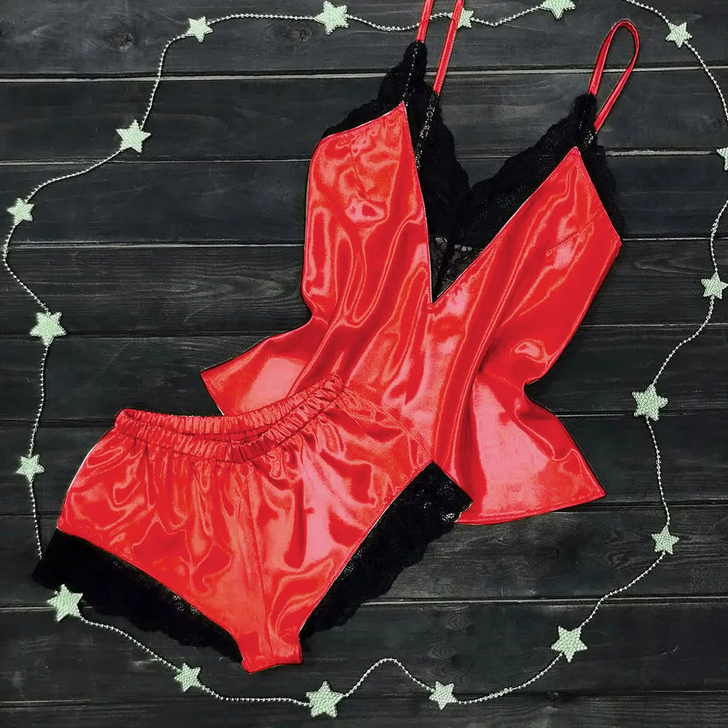 Ночная пижама из 2 предметов женская короткая Пижама кружевное нижнее белье для