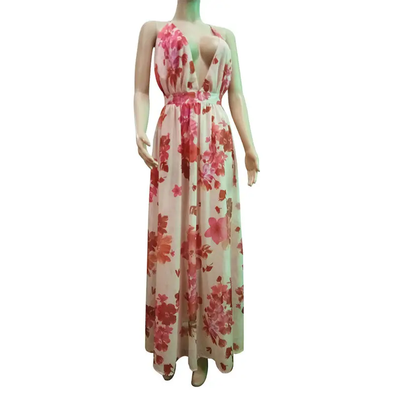 SW06703 Женское платье макси с цветочным принтом Boho летнее сексуальное пляжное платье с v-образным вырезом и открытой спиной Повседневный Сарафан Длинные платья без рукавов - Цвет: SW06703