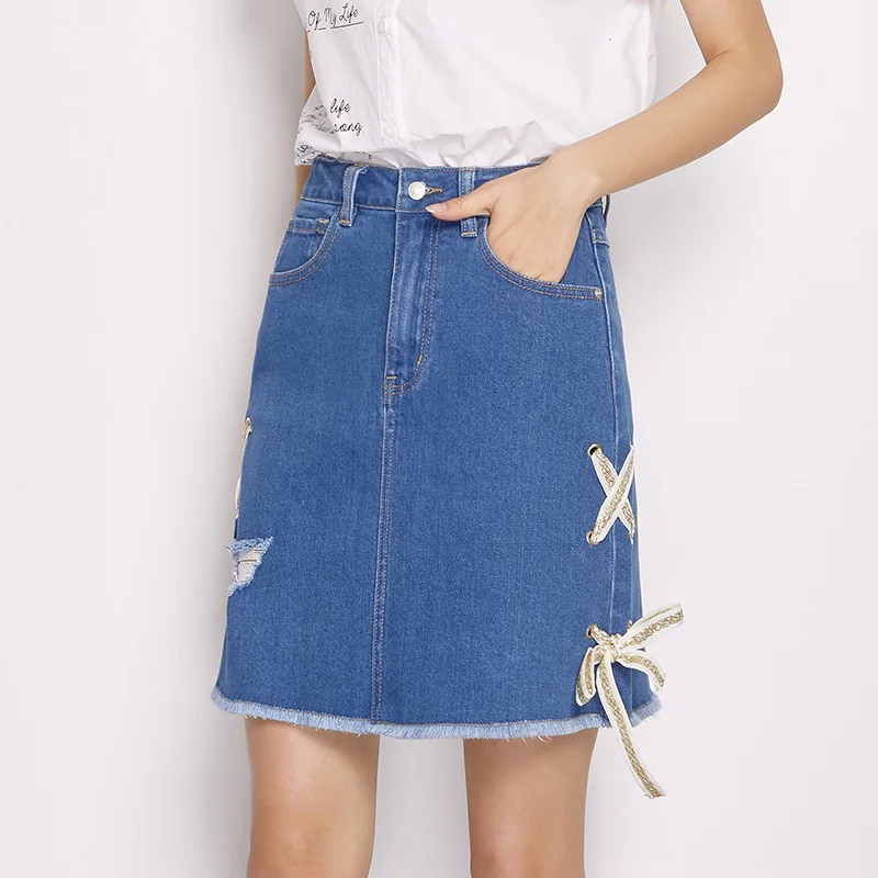 LEIJIJEANS Новое поступление летние размера плюс модные с дырками на шнуровке бантом