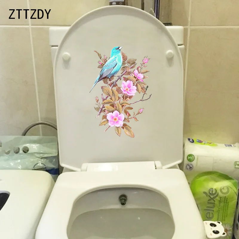 

ZTTZDY 15.7*23.2CM Painted Bird Flower Branch Home Rooms Wall Stickers Mural WC Toilet Seat Decal T2-0308