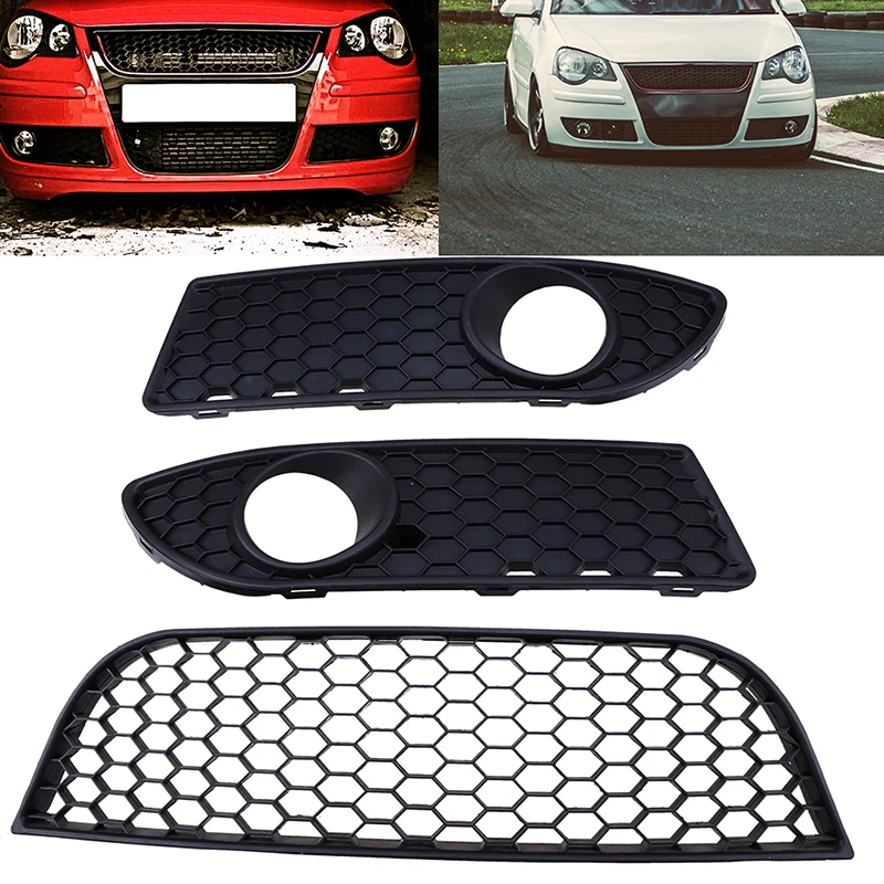 POSSBAY Left Right Side Front Lower Bumper Center Grill for VW Polo MK4 9N3 2005-2009 Facelift Car Fog Light Cover Hood Grille