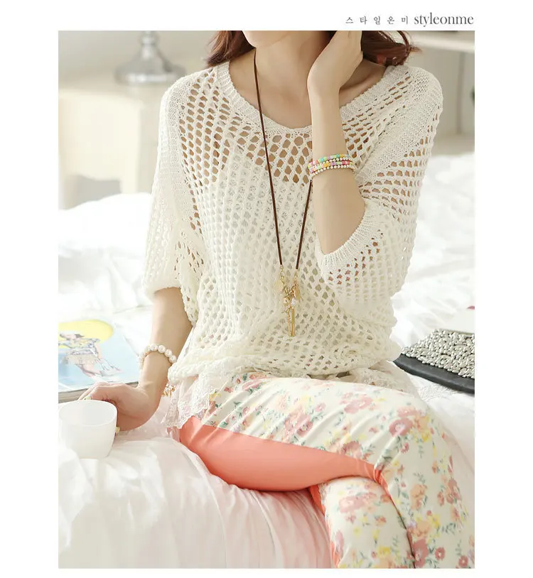 2019 Summer New Women Thin Pullovers Sweaters Casual Solid Hollow Out Loose Tops Knitted | Женская одежда