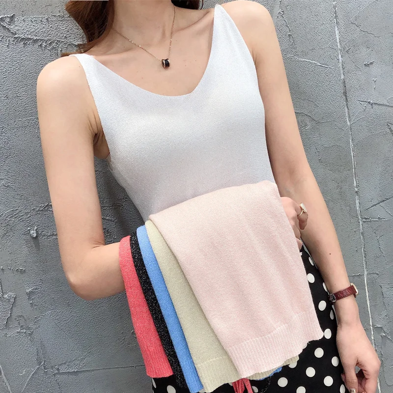 Шелк льда вязанный шерстяной жилет женский Летняя одежда 2019 Новый внутри Слинг v