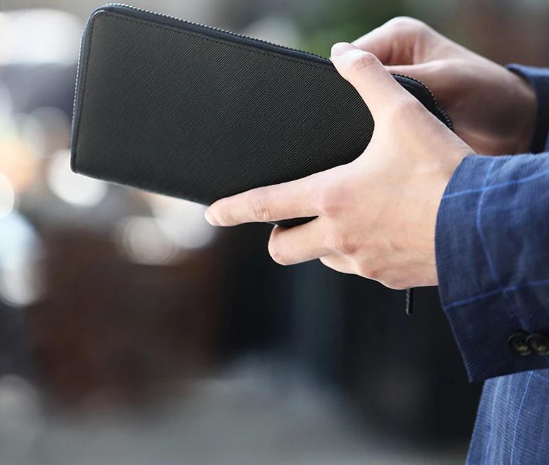 Высококачественный мужской бизнес-кошелек Xiaomi 90, держатель для карт, Классический Длинный кошелек, Воловья кожа, черная молния, не царапается