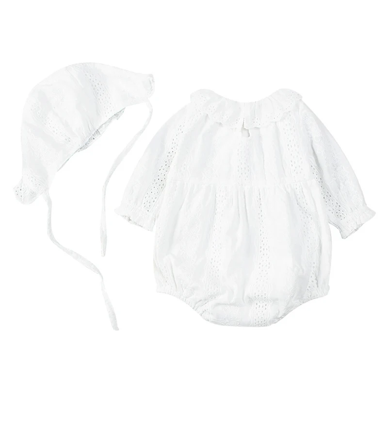 Платье на крестины для маленьких девочек Крещение Ползунки с дамская шляпа без