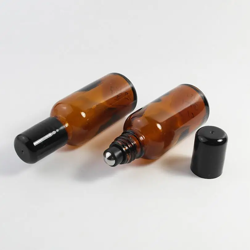 

Wholesale 30ml Amber Roll On Perfume Glass Bottle Brown Roll-on Vials With Metal/Glass Roller Ball