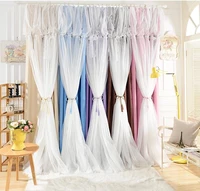 custom princess beauty korean fresh shade curtain girls bedroom lace sheer tulle curtain living room 5 colors black out cloth