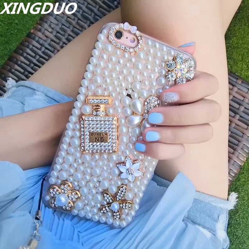 Чехол XINGDUO с блестящими бриллиантами и цветами для iphone X XS XR MAX Роскошный Жемчужный