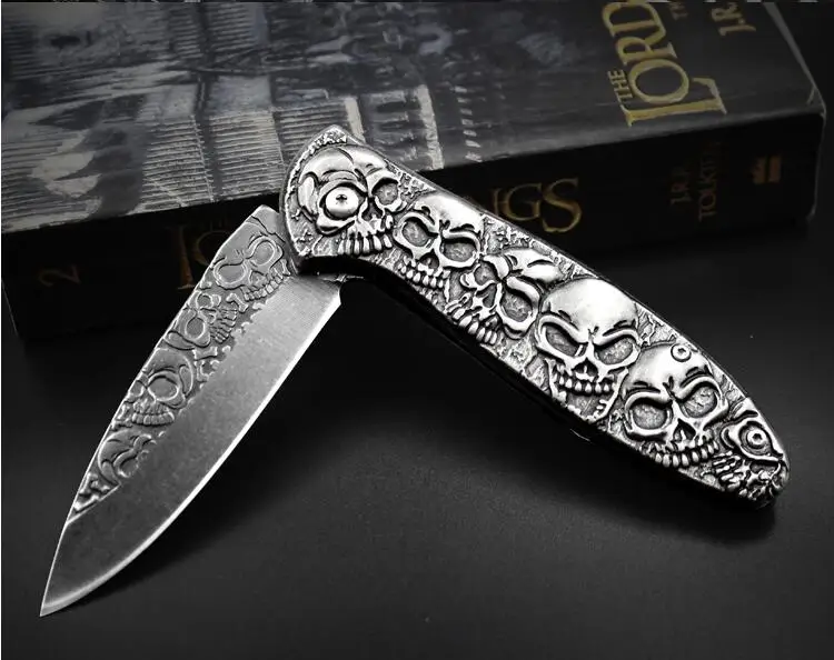 Призрак череп голова 2 стиля stonewash стальной складной нож уличные штаны для охоты ножи инструменты для выживания коллекция подарки
