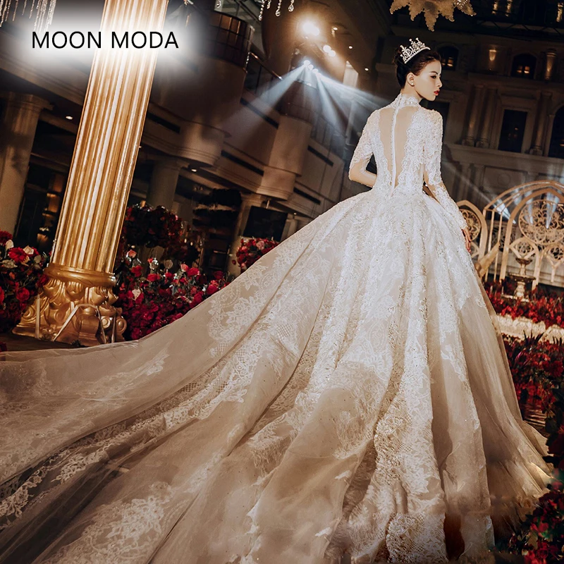 Кружевное свадебное платье с длинным рукавом и хвостом модель 2020 года женское