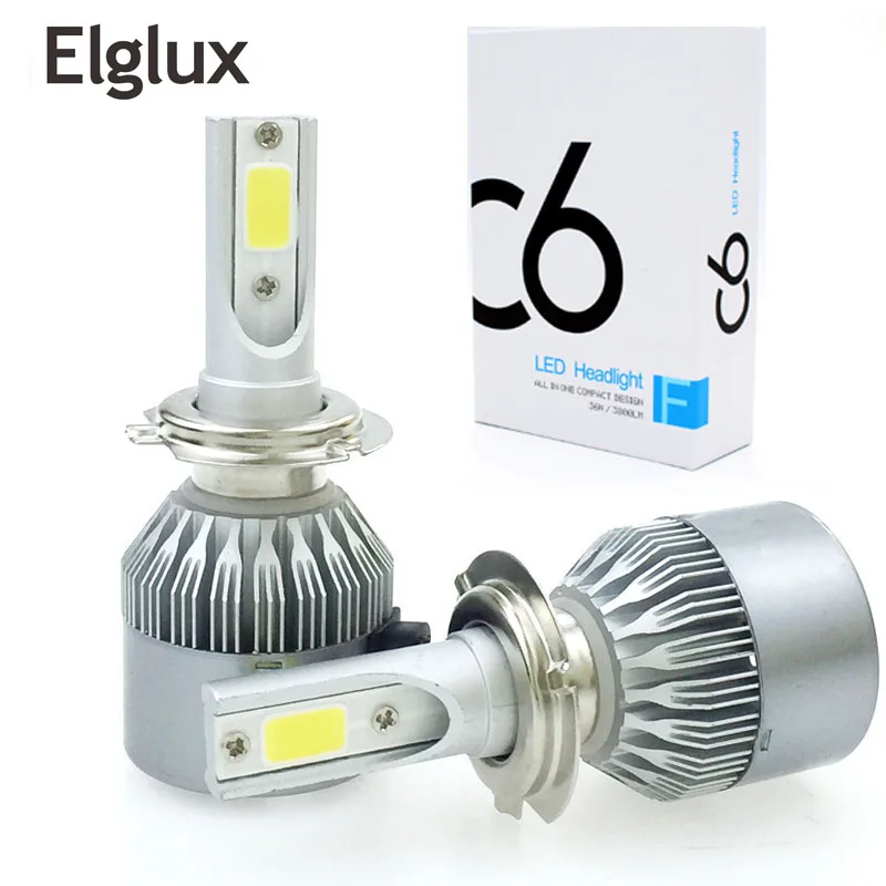 Elglux H4 H7 светодиодный фар автомобиля C6 H1 H3 фара дальнего света H8/H11 HB3/9005 HB4/9006 9012 9007
