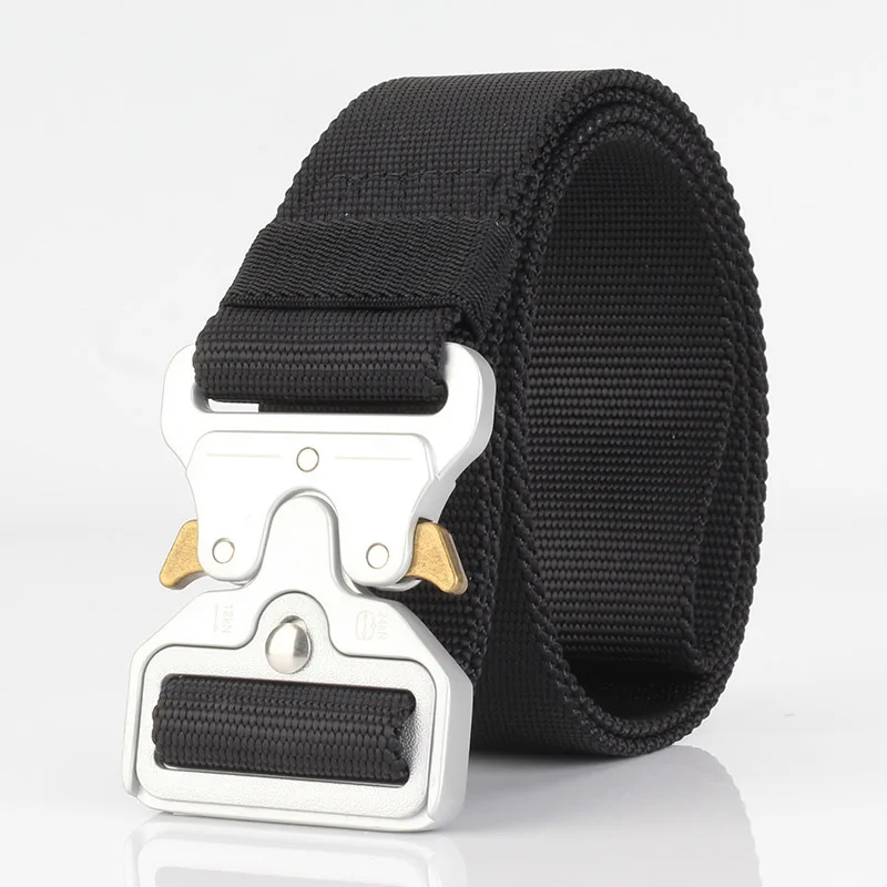 Silver buckle black 8 видов армейский холщовый ремень мужские тактические дизайнерские ремни для джинсов брюки эластичный нейлон 4,5 см широкий пояс черный пояс с металлической пряжкой - Цвет: Silver buckle black
