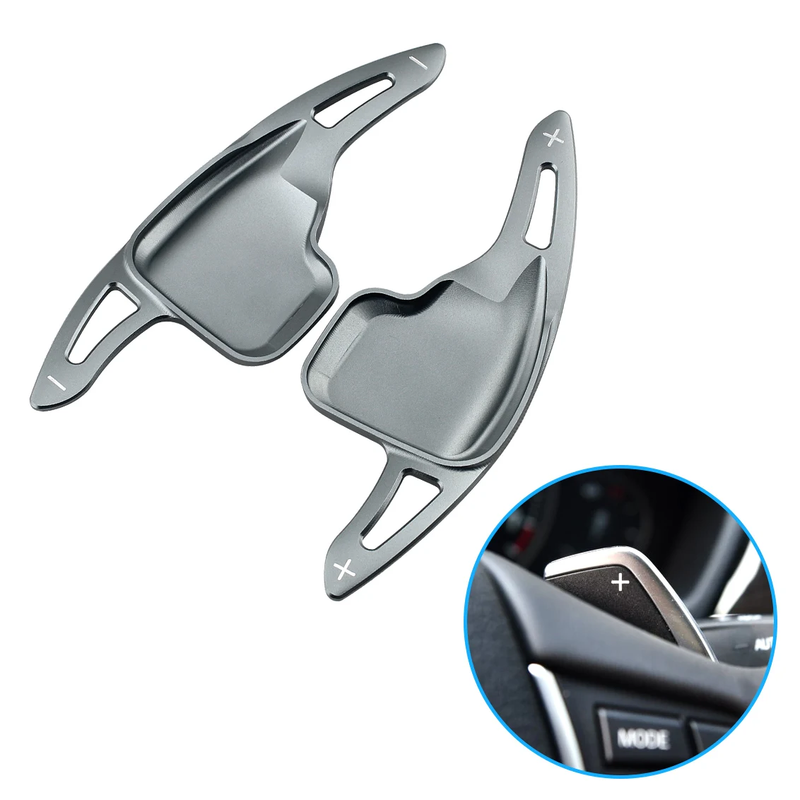 

2Pcs New Matte Grey Comfortable Feel Aluminum Steering Wheel Ex Paddles Gear Shifter For BMW X1 X3 X4 X5 X6 1 2 3 4 5 6 Series