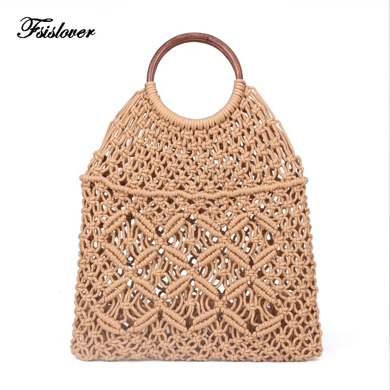 Popula хлопковая веревка полый соломенный мешок Sheer Macrame Tote богемский Сверхлегкий