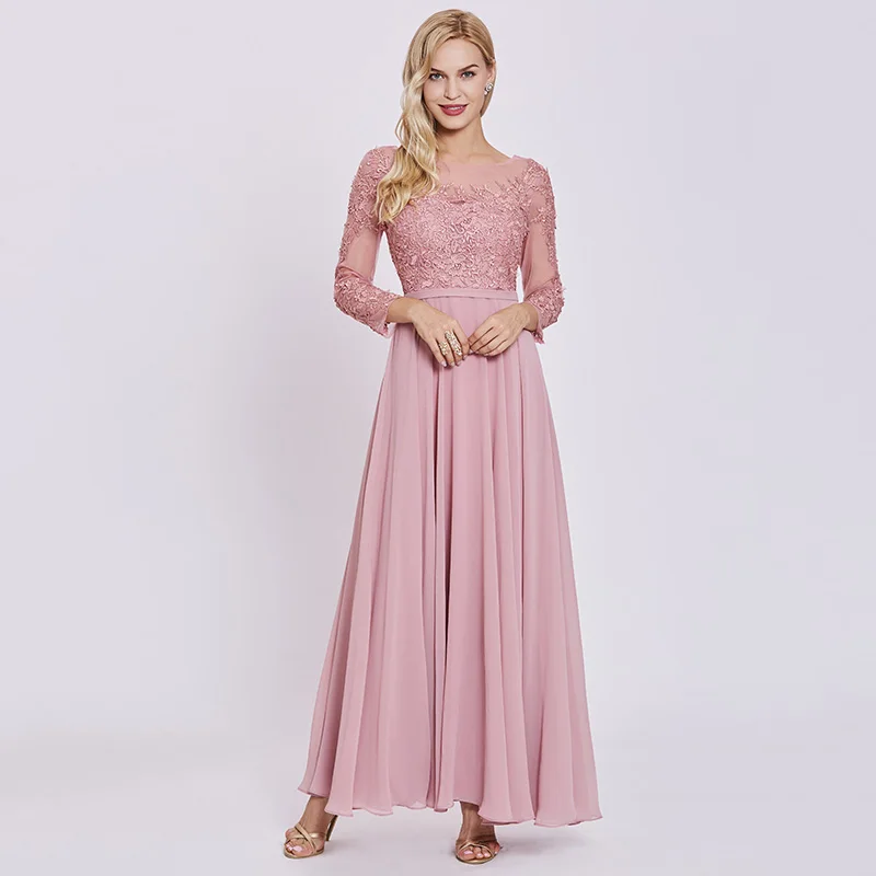 pink Tanpell длинное платье для выпускного вечера розовое Совок с длинными рукавами длиной до пола трапециевидные платья дешевые женские аппликации сзади на шнуровке вечернее платье для выпускного вечера - Цвет: pink
