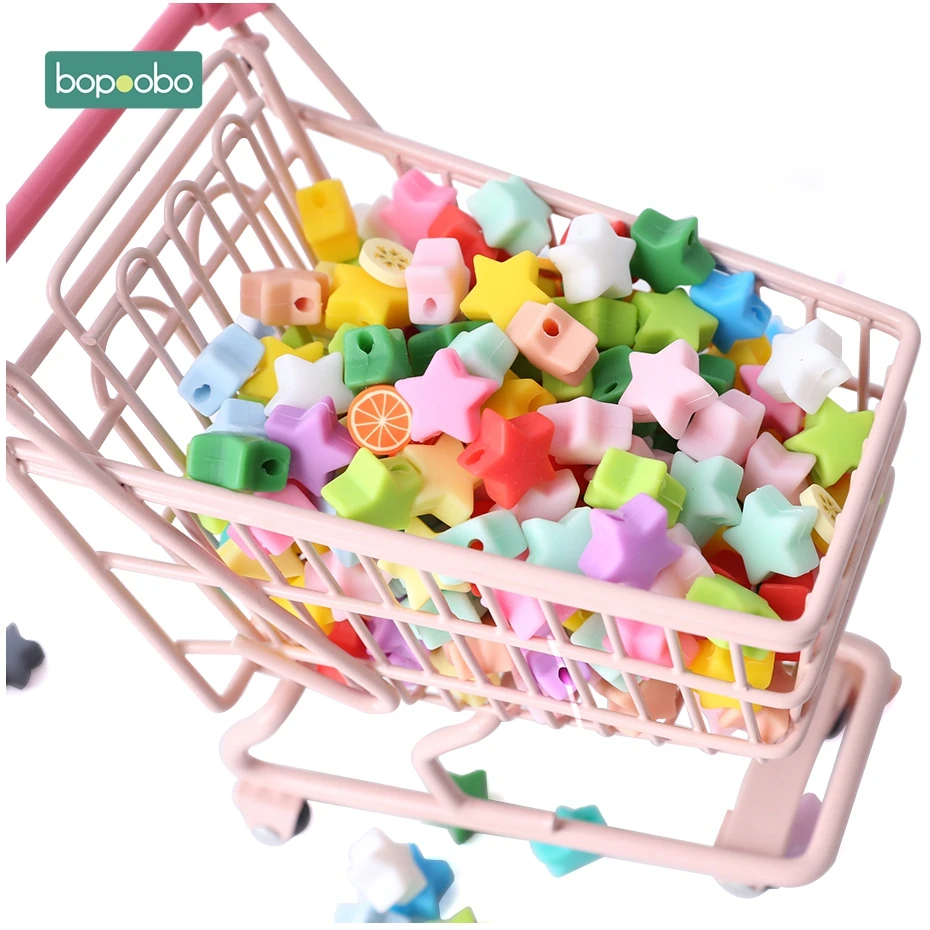 Bopoobo 40PC Silicone Beads Teething Teether Accessories Food Grade Pearl Silicone Star Teething Pacifier Dummy Making Teether