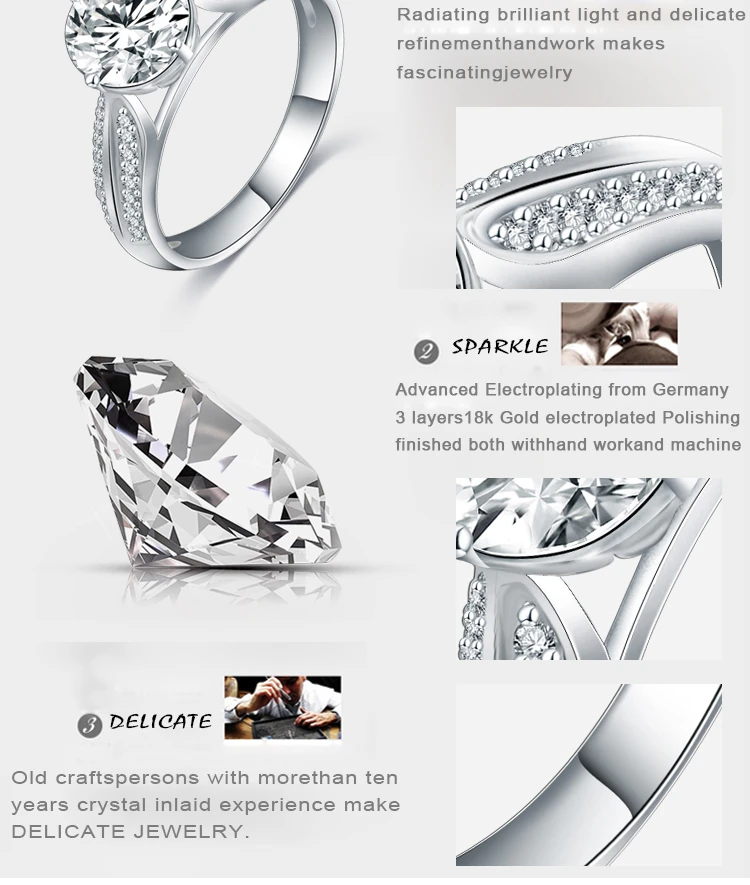 LZESHINE Пара Кольца на палец anillos CZ Кристалл Серебряный цвет модный бренд горный