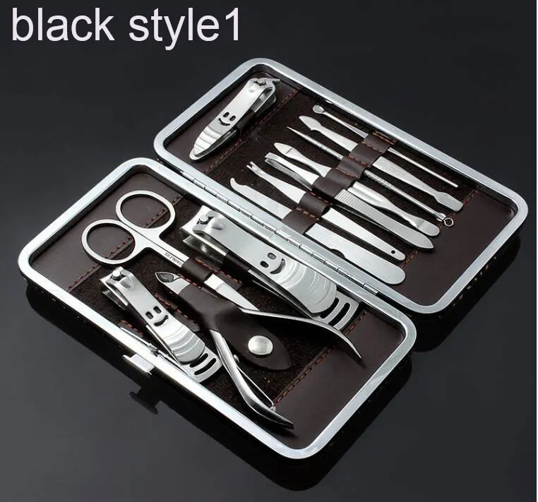 blackstyle1 Ногтей маникюрный набор ногти Clipper Ножницы, пинцет Ножи маникюрные наборы Камень Pattern Дело 12 шт набор для маникюра макияж - Цвет: blackstyle1