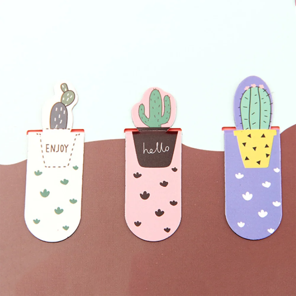 3 шт. Новинка кактус магнитные закладки Kawaii бумажные разделители маркеры для книг этикетки скрепки школьные канцелярские принадлежности