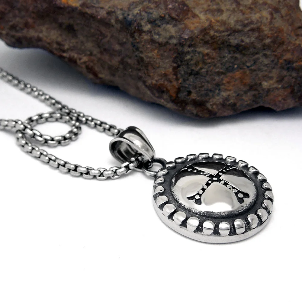 Ретро винтажный вид Серебряный тон из нержавеющей стали крест круглый кулон