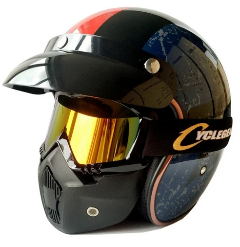 Ретро мотоциклетный шлем Casco Capacete с маской очки - Цвет: as show