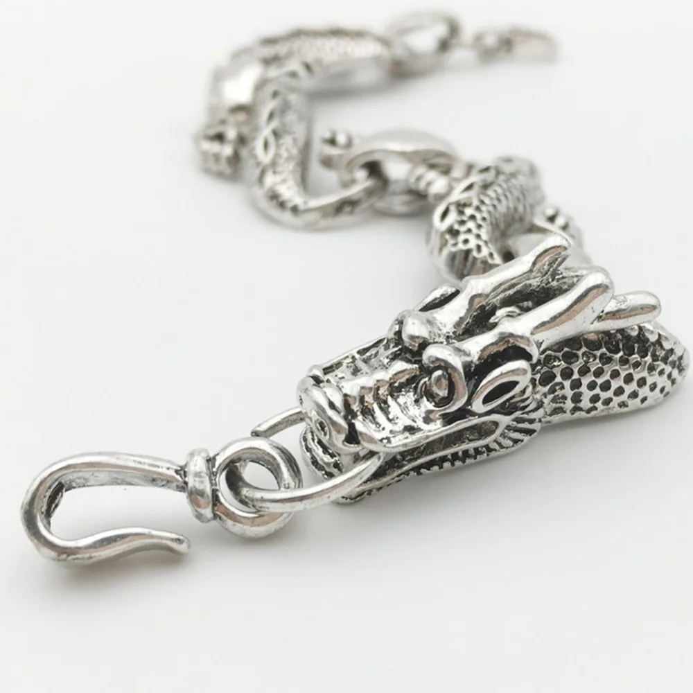 1 Pc Gothic Alloy Jewelry Classic Ancient Silver Carved Dragon Bracelet Male Men's Biker Chain | Украшения и аксессуары