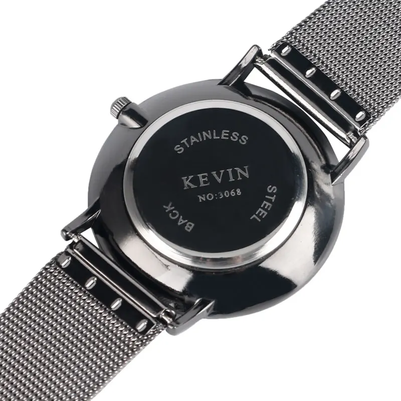 

KEVIN Rhinestones Wrist Watch Trendy Men Dress Casual Stainless Steel Mesh Band Simple Business Strap Women Cool Round Dial