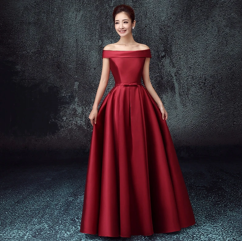 Халат demoiselle d'honneur2019 Новое атласное с вырезом «лодочкой» с рукавом-крылышком а линия Бургундия бирюза фиолетовый королевский синий платье для невесты длинное