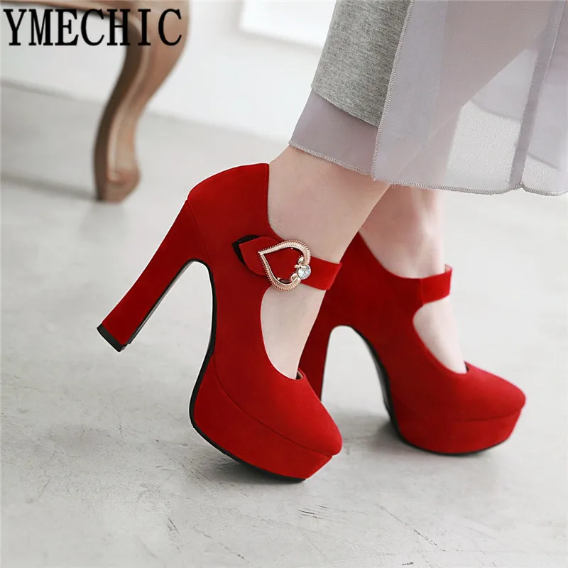 YMECHIC 2019 весенние женские туфли мэри джейн на платформе высоком каблуке красные