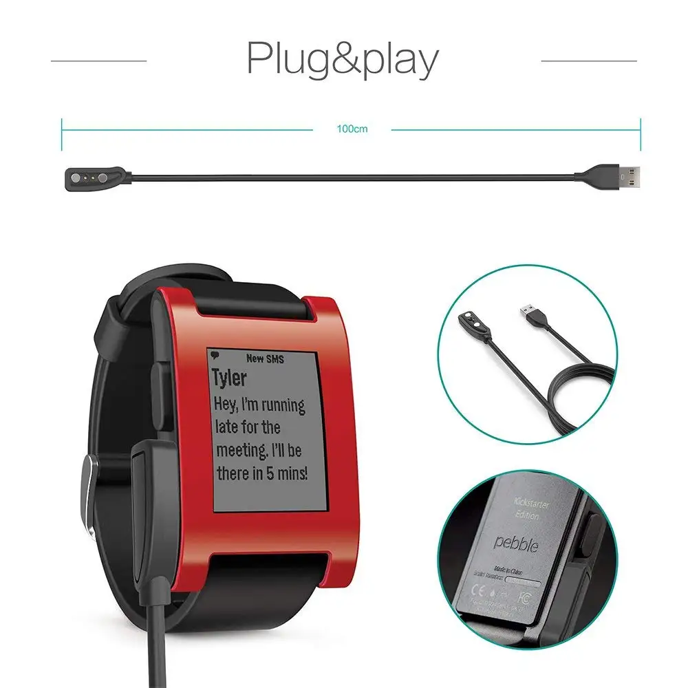 2 Pack Зарядное устройство для Pebble Classic 1 usb кабель зарядки 100 см аксессуары умных
