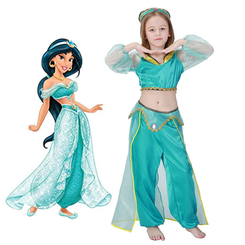 Aladdin's Lamp Jasmine Princess Costumes Cosplay For Children Halloween Party Belly Dance Dress Indian Costume | Тематическая